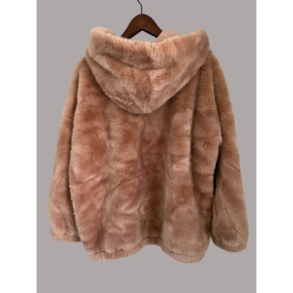 N:Philanthropy Faux Fur Hooded Jacket in Blush Pale Pink Size Large Zip Front Co - Picture 7 of 8